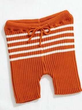 NWT Fin & Vince Heritage Knit Shorts Ginger Orange Striped Kids Unisex 6-7